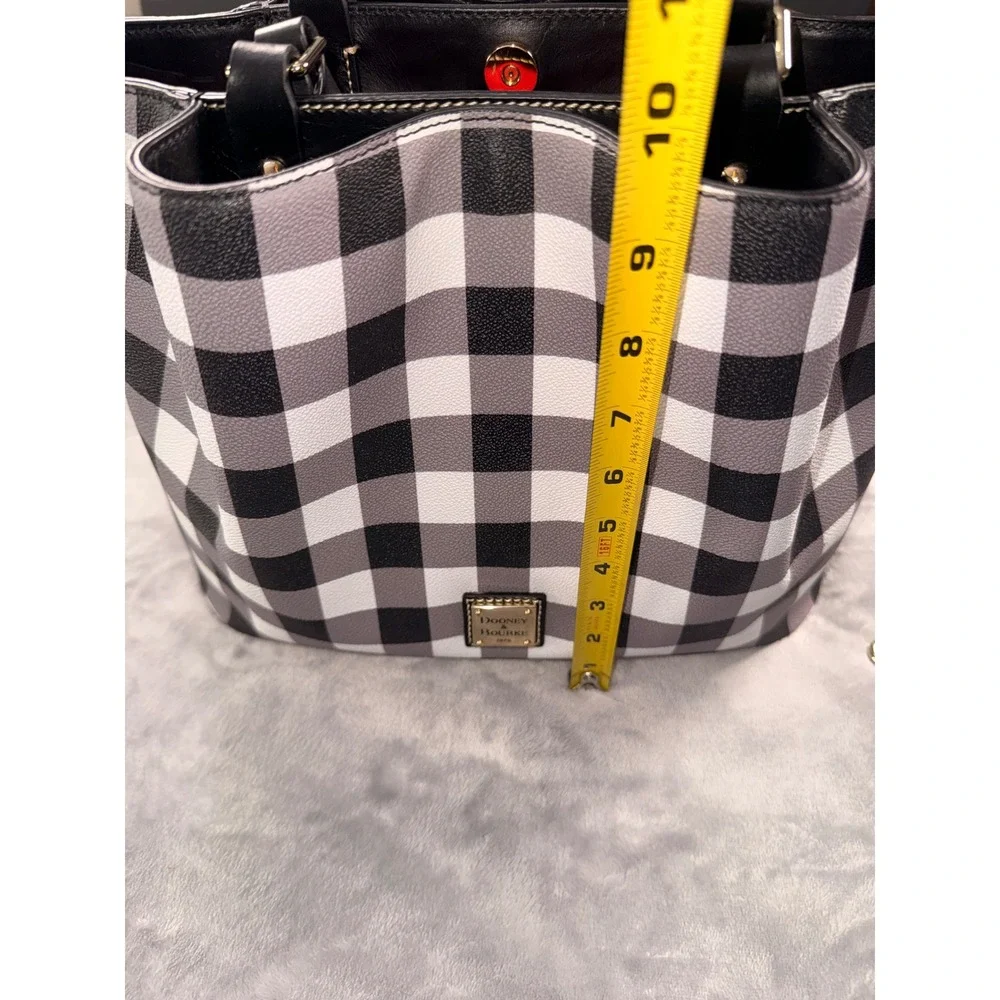Dooney & Bourke Gingham Check Satchel Crossbody Bag Black White Leather Trim